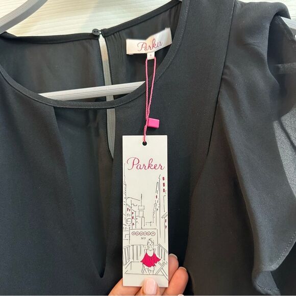 Parker Toni Dress - 100% Silk, Black, Ruffle Cocktail dress size Small NWT - Picture 9 of 13